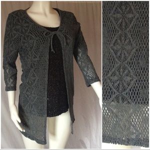1990’s 3/4 sleeve grey lace tie-front cardigan VTG